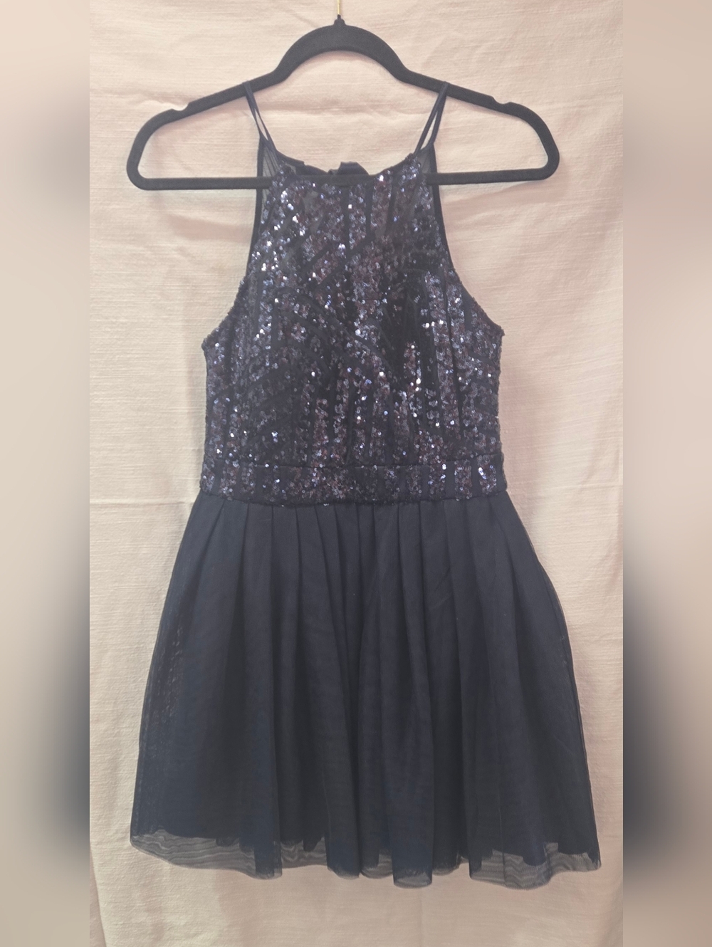 Sequined Halter Navy Evening Dress - Picture 2 of 8